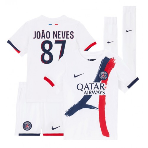 Fotballdrakt Barn Paris Saint-Germain Joao Neves #87 Bortedraktsett 2024-25 Kortermet (+ Korte bukser)